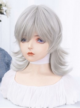 Silver Moonlight New Chinese Style Mullet Head Wolf Tail Handsome Boy Medium Long Hair Ouji Fashion Full Head Wig