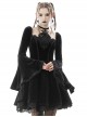 Gothic Style Retro Palace Trumpet Sleeves Square Collar Flower Halter Neck Black Dress