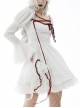 Gothic Style Red Lace Decorated Vampire Retro Palace Long Trumpet Sleeves White Dress