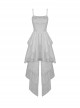 Gothic Style Sexy Hollow Waist Elegant Butterfly Lace Back Long Tail White Suspender Dress