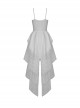 Gothic Style Sexy Hollow Waist Elegant Butterfly Lace Back Long Tail White Suspender Dress