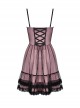 Punk Style Sexy Black Mesh Lace Cross Strap Decorated Sweet Pink Suspender Dress