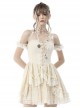 Steampunk Style Sexy Off-Shoulder Half-Sleeves Layered Lace Strap Beige Suspender Mini Dress