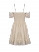 Steampunk Style Sexy Off-Shoulder Half-Sleeves Layered Lace Strap Beige Suspender Mini Dress
