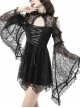 Gothic Style Elegant Stand Collar Sexy Lace Stitching Off Shoulder Cross Strap Black Long Sleeves Dress