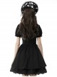 Gothic Style Lace Stand-Up Collar And Metal Cross Decoration Sweet Puff Sleeves Black Dress