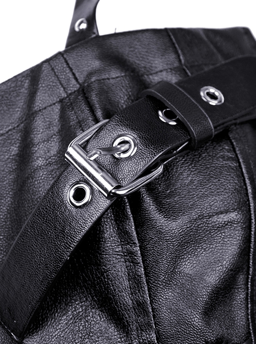 Punk Style Metal Buckle Zipper Decoration Cool Black Leather Suspender Halter Dress