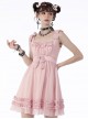 Gothic Style Cute Bowknot Ruffle Decoration Light Mesh Cross Strap Sweet Pink Suspender Dress