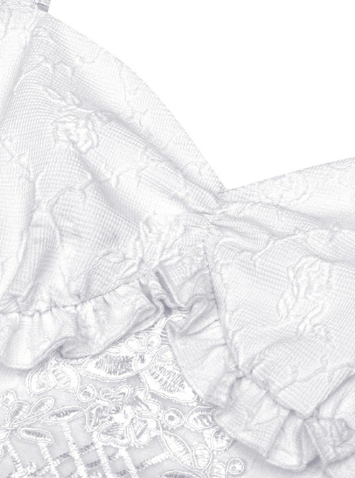 Gothic Style Elegant Jacquard Angel Lace Embroidery Daily Versatile White Puff Sleeve Dress