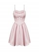 Gothic Style Cute White Lace Splicing Sweet Bowknot Decoration Exquisite Pink Suspender Mini Dress