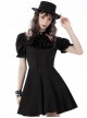 Gothic Style Ribbon Bow Retro Palace Style Bowknot Tie Black Halter Neck Puff Sleeves Mini Dress