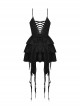 Gothic Style Irregular Mesh Multi-Layered Cake Hem Cross Strap Elegant Black Swan Suspender Dress