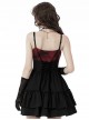Gothic Style Metal Cross Decorated Dark Red Spider Web Bowknot Ruffles Sexy Black Suspender Dress