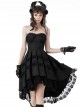 Dark Gothic Style Gorgeous Pleated Jacquard Floral Lace Hem Removable Sexy Strapless Tube Top Dress