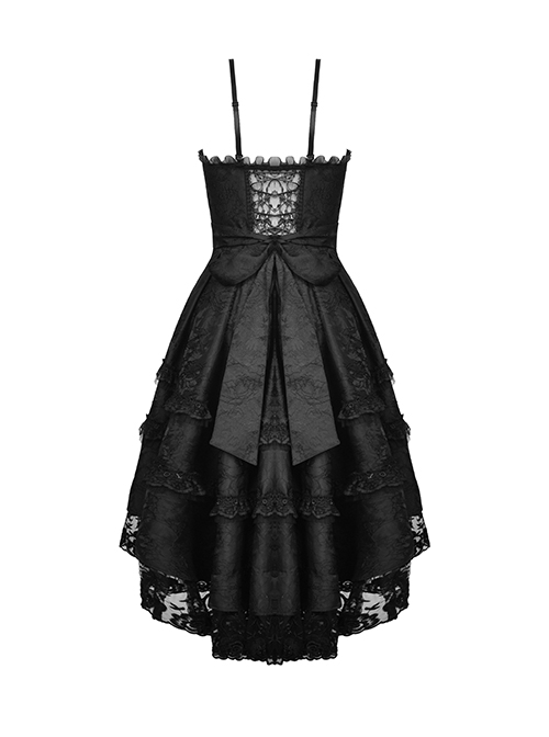 Dark Gothic Style Gorgeous Pleated Jacquard Floral Lace Hem Removable Sexy Strapless Tube Top Dress