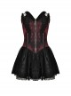 Gothic Style Red Off Shoulder Metal Cross Zipper Cross Strap Black Sexy Tube Top Waist Mini Dress