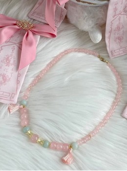 Little Zombie Series Chinese Style Daily Versatile Cute Light Pink Accessory Tassel Sweet Lolita Bead Necklace