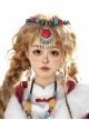 Wishing With God Series Chinese Ethnic Style Tibetan Silver Imitation Turquoise Cinnabar Classic Lolita Gemstone Headgear