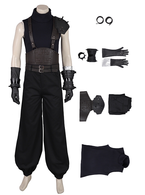 Final Fantasy VII Remake Halloween Cosplay Cloud Strife Dark Blue Version Costume Set Without Boots