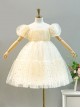 Summer Girl Apricot Princess Style Star Sequins Net Elegant Tutu Birthday Performance Classic Lolita Kid Puff Sleeve Dress