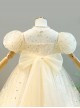 Summer Girl Apricot Princess Style Star Sequins Net Elegant Tutu Birthday Performance Classic Lolita Kid Puff Sleeve Dress