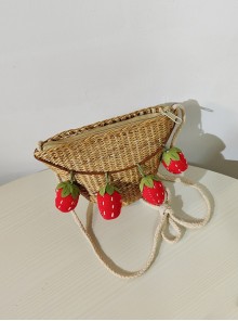 Summer Straw Vine Vacation Pastoral Style Strawberry Pendant Ins Style Single Strap Crossbody Classic Lolita Bag
