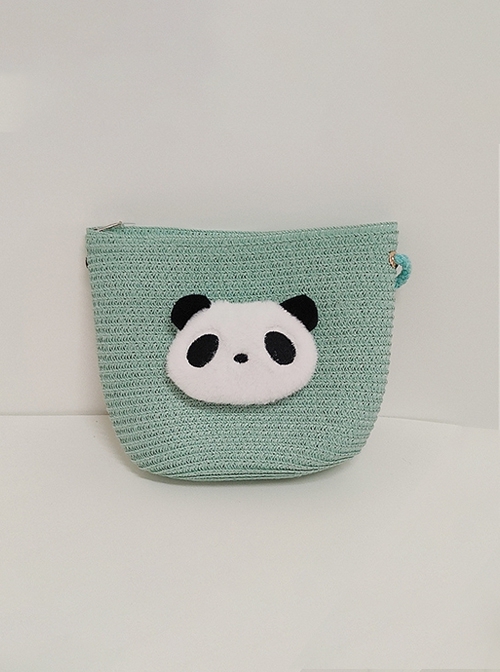 Chinese Style Light Green Straw Pastoral Style Cute Childlike Cute Panda Single Strap Crossbody Sweet Lolita Bag