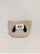 Beige Straw Pastoral Style Cute Funny Big Eyes Puppy Ears Childlike Kawaii Fashion Single Strap Crossbody Bag