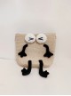 Cute Funny Coal Cartoon Man Wink Childlike Kawaii Fashion Single Strap Crossbody Beige Straw Bag