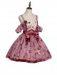 Rabbit Rose Print Gorgeous Exquisite Creative Flip Book Patch Velvet Bowknot Deep Pink Sleeveless Sweet Lolita Sling Dress