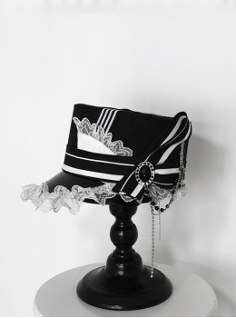 Wonderful Trick Series Retro Elegant Prince Style Ouji Fashion Black White Stripes Gorgeous Lace Hat