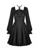 Gothic Style Cross Halter Neck Design Ruffles On The Chest Sexy Backless Black Long Sleeves Short Dress