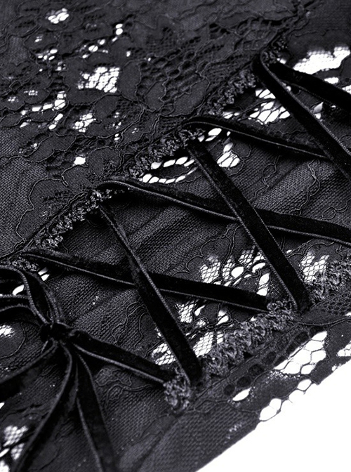 Gothic Style Retro Lapel Sexy Hollow Lace Romantic Ruffles Elegant Black Long Sleeves Smock Dress