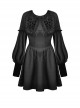 Dark Gothic Style Gorgeous Velvet Lace Cross Coffin Collar Black Retro Puff Long Sleeves Short Dress