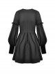 Dark Gothic Style Gorgeous Velvet Lace Cross Coffin Collar Black Retro Puff Long Sleeves Short Dress