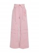 Sweet Spicy Girl Style Kawaii Fashion Casual Camping Sports Daily Commute High Waist Pink Wide Leg Straight Overalls