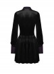 Gothic Witch Style Retro Black Velvet Purple Shirt Collar Elegant Black Long Sleeves Short Dress