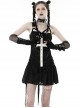 Gothic Style Ripped Hole Design White Cross Cool Rivet Decoration Black Suspender Slim Mini Dress
