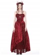 Gothic Style Blood Rose Velvet Metal Breast Chain Decoration Elegant Red Maxi Suspender Dress