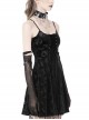 Gothic Style Velvet Cross Strap Skull Mesh Print Sexy Backless Black Suspender Slim Dress