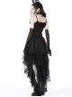 Gothic Style Velvet Cross Strap Ghostly Layered Lace Hem Elegant Long Tail Black Suspender Dress