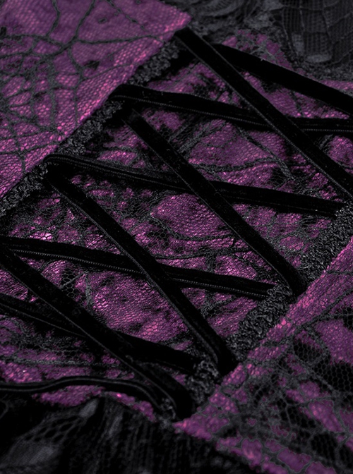 Gothic Style Sexy Spider Web Lace Purple Velvet Strap Black Suspender Tube Top Slim Dress