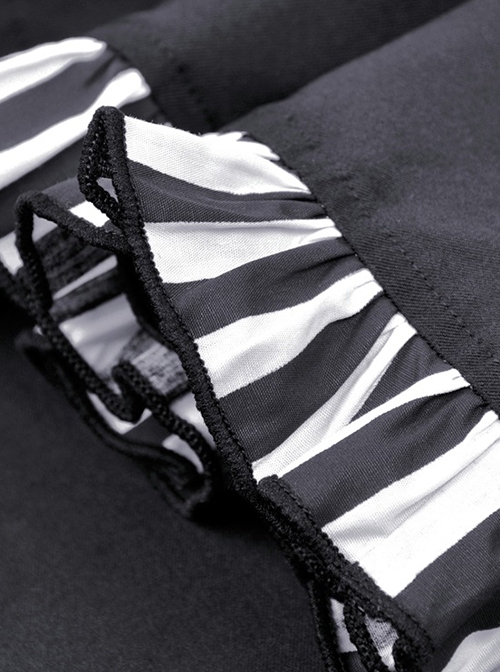 Punk Style Tie With Cross Decoration Striped Neckline  Waist Strap Black Sexy Halter Neck Backless Dress