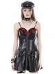 Punk Motorcycle Style Red Plaid Splicing Chest Cool PU Leather Metal Buckle Black Suspender Zipper Dress