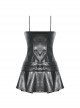 Punk Motorcycle Style Red Plaid Splicing Chest Cool PU Leather Metal Buckle Black Suspender Zipper Dress