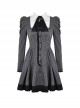 Gothic Style Bow Tie Unique Metal Scissors Decoration Black And White Striped College Style Puff Sleeves Dress