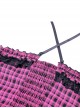 Punk Style Sweet Lace Ruffled Cross Strap Decorated Pink Plaid Rebellious Cool Suspender Short Dress