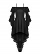 Gothic Style Sexy Suspender One Shoulder Lace Ruffled Black Half Sleeves Elegant Long Tail Dress