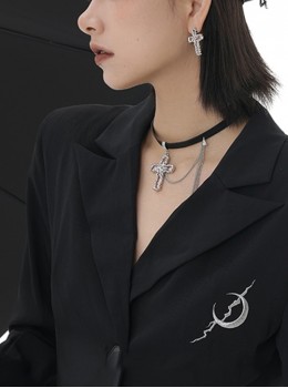 Sweet Cool Gothic Punk Lolita Black Pink Spice Girls Ceiling Loyalty Cross Necklace Sexy Clavicle Chain