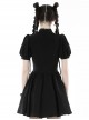 Punk Style Personalized Halter Neck Exquisite Lace Ruffles Cross Leather Straps Black Puff Short Sleeves Dress